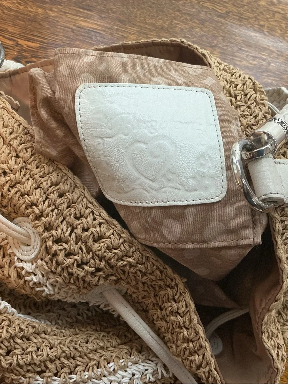 Brighton Natural Beige Woven Drawstring  with Cream leather